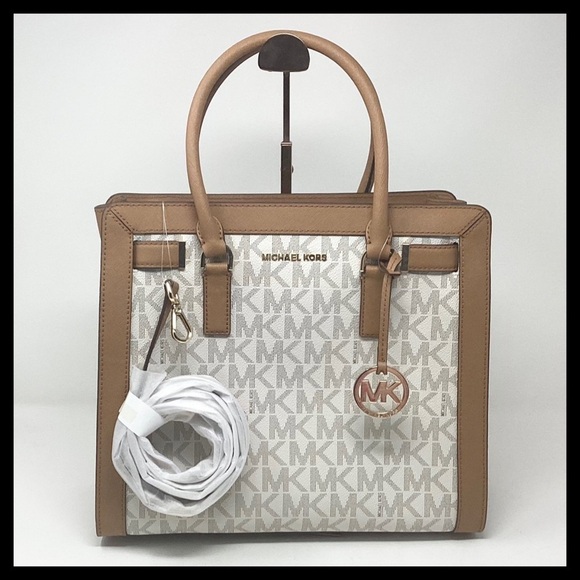 MICHAEL Kors Large Dillon Satchel Vanilla & Acorn Signature Mk - Picture 6 of 16